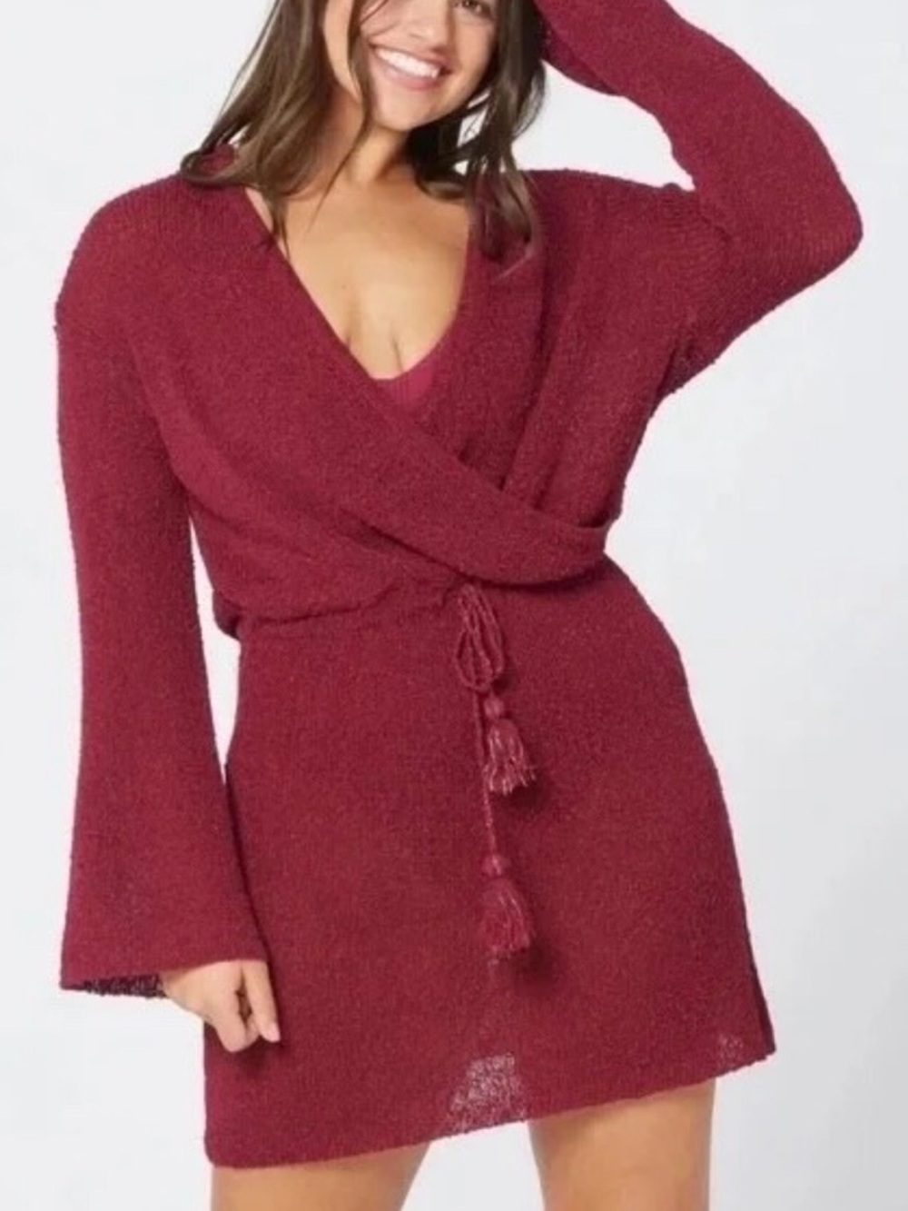 l*space Crimson Wrap Knit Swim Dress Cover Up with Tie Waist - Picture 2 of 13